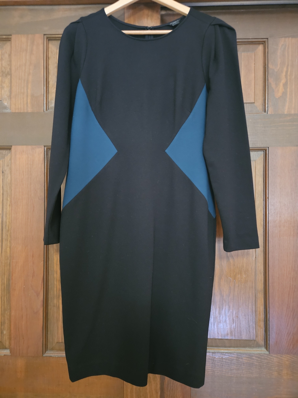 Black Dress with Teal Insets – Women's Long Sleeve Dress
